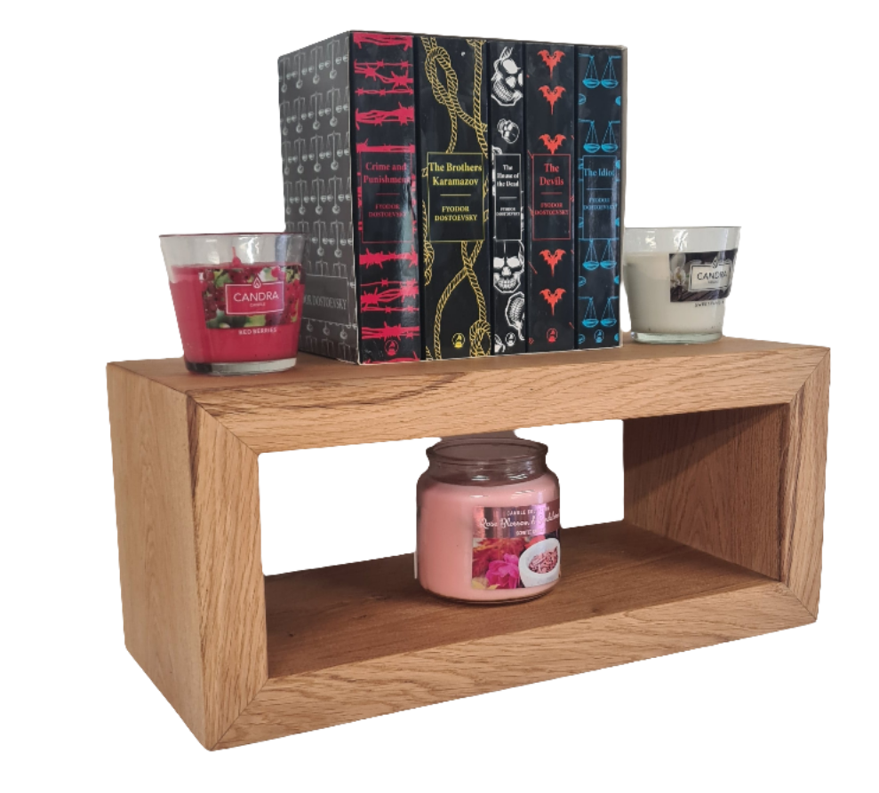 Console murale flottante en chêne français – Assemblage en onglet et fixations invisibles