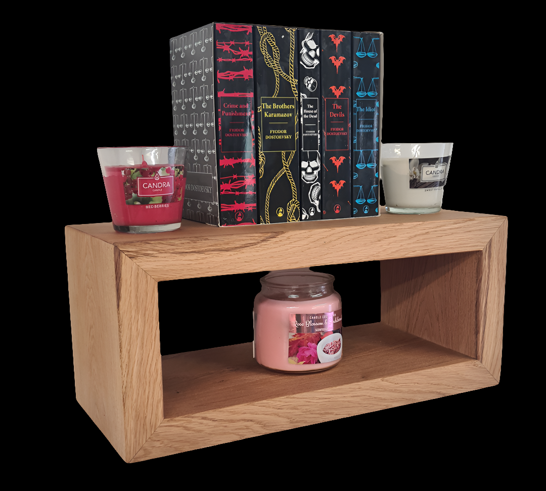 Console murale flottante en chêne français – Assemblage en onglet et fixations invisibles