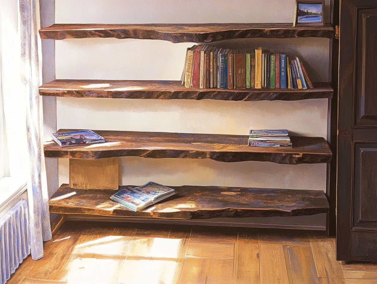 Étagères flottant en noyer à bords vivants. 40mm X 200 X 900mm - Bois et Bonheur