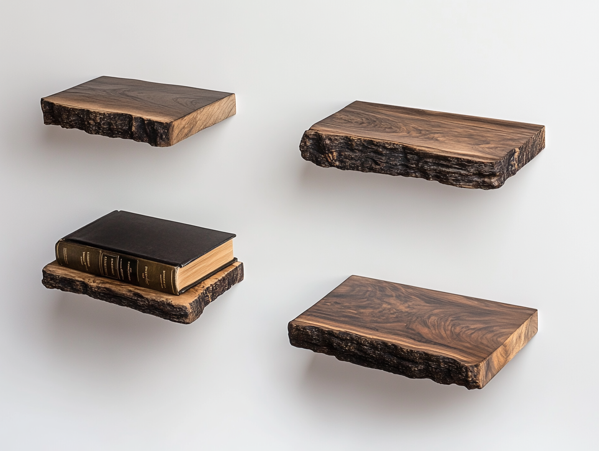 Étagères flottant en noyer à bords vivants. 40mm X 200 X 900mm - Bois et Bonheur