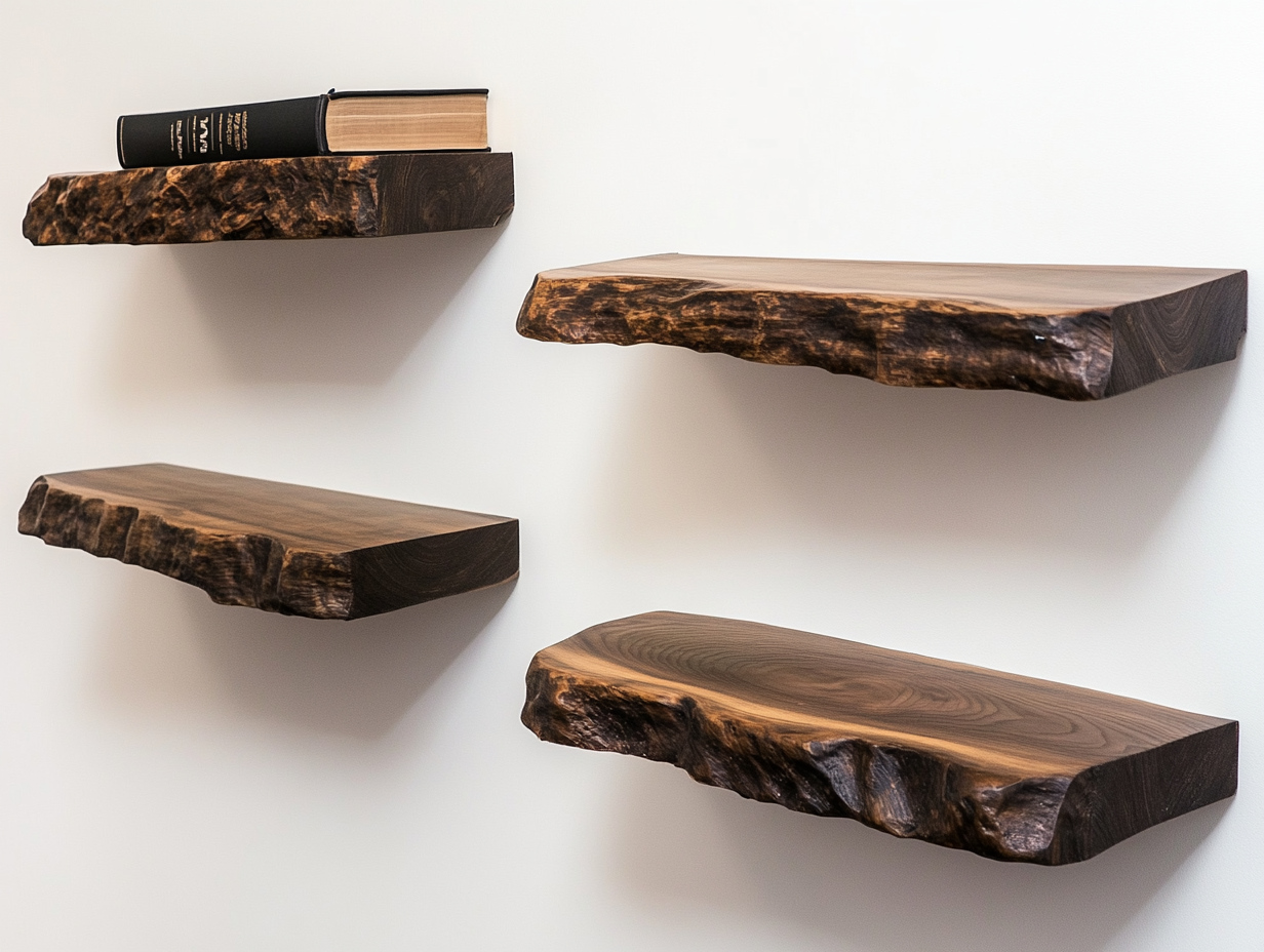 Étagères flottantes en noyer à bords vivants: 40mm X 200mm X 1100mm - Bois et Bonheur
