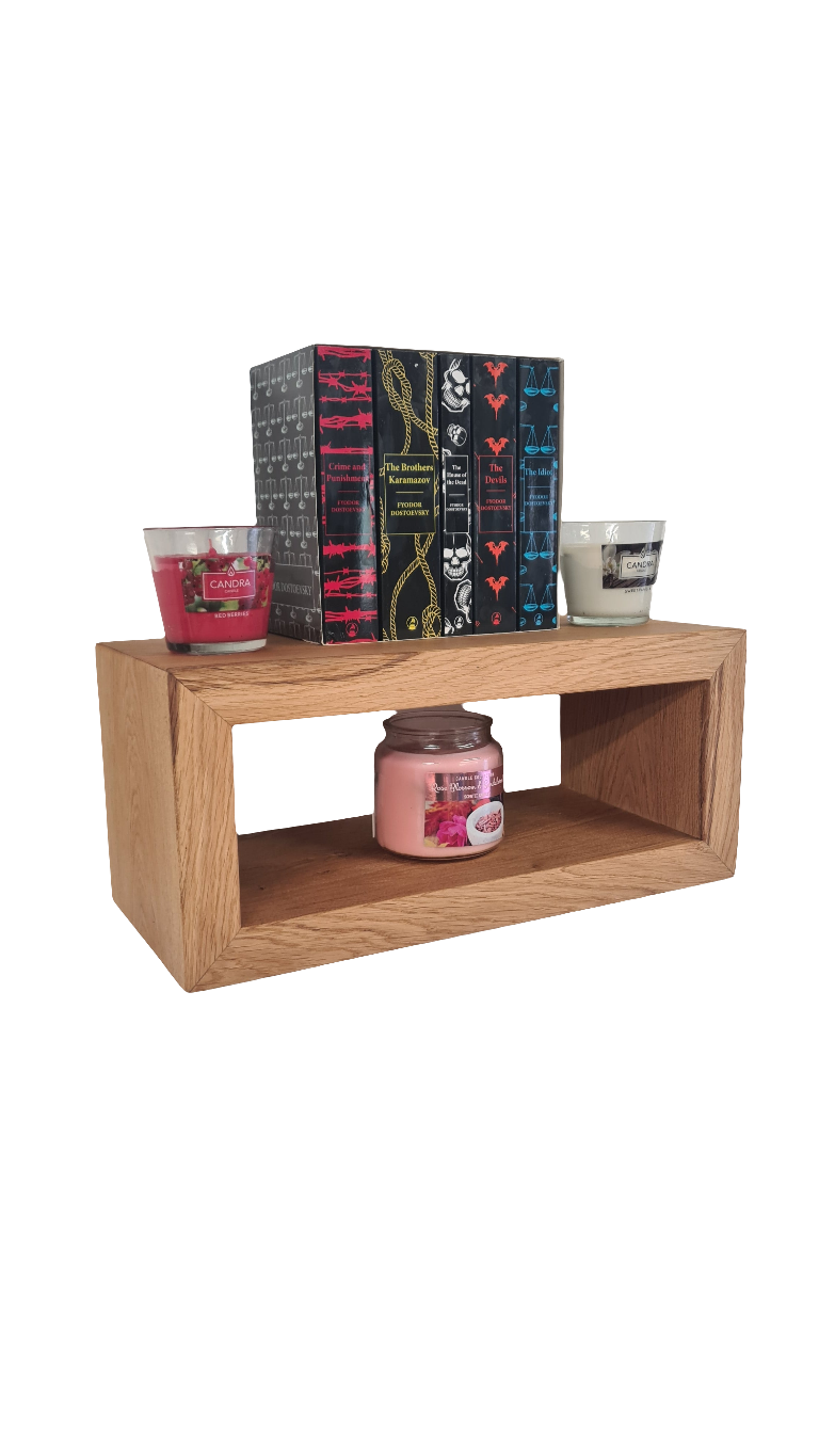 Console murale flottante en chêne français – Assemblage en onglet et fixations invisibles