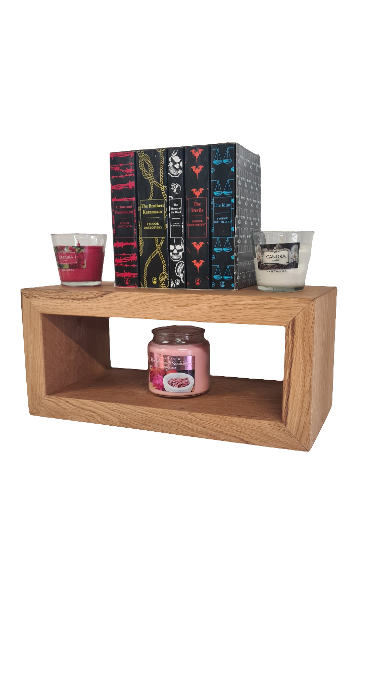 Console murale flottante en chêne français – Assemblage en onglet et fixations invisibles