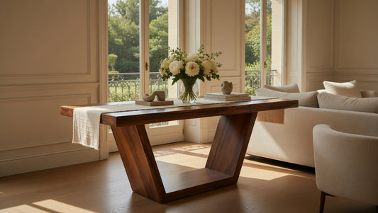 Table à manger L’élégance rustique – Noyer massif, bord naturel, personnalisable - Bois et Bonheur