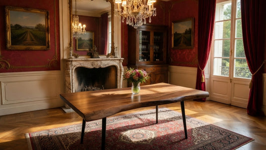 Table à manger en noyer à bord vivant – Design artisanal français, personnalisable - Bois et Bonheur